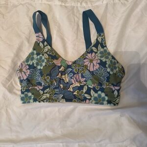 aerie Floral Print Blue & Pink Sports Bra